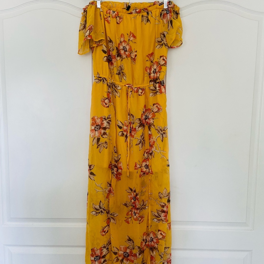 Yellow Floral Off-The-Shoulder Dress